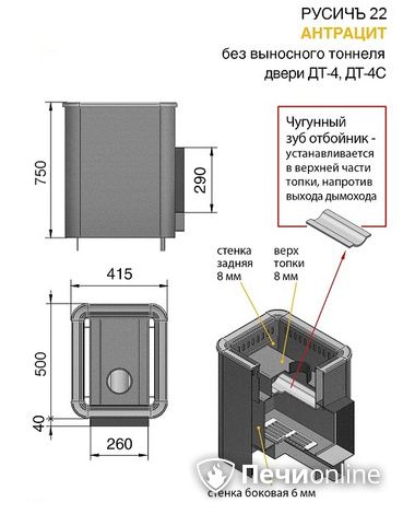 Дровяные печи-каменки Везувий Русичъ Антрацит 22 (ДТ-4С) без выноса в Саратове