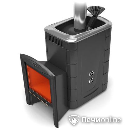 Дровяная банная печь TMF Гейзер 2014 Carbon Витра с теплообменником антрацит в Саратове