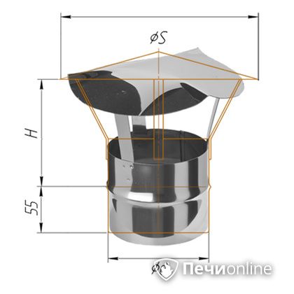 Дымоход Феррум Зонт нержавеющий 0.5 d-150 по воде в Саратове